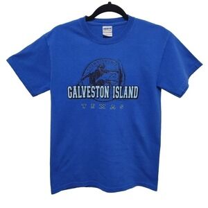 Gildan 
Galveston Island 
Texas 
Graphic Tee
Royal Blue Black Size Small
